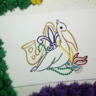 Mardi Gras embroidery pelican